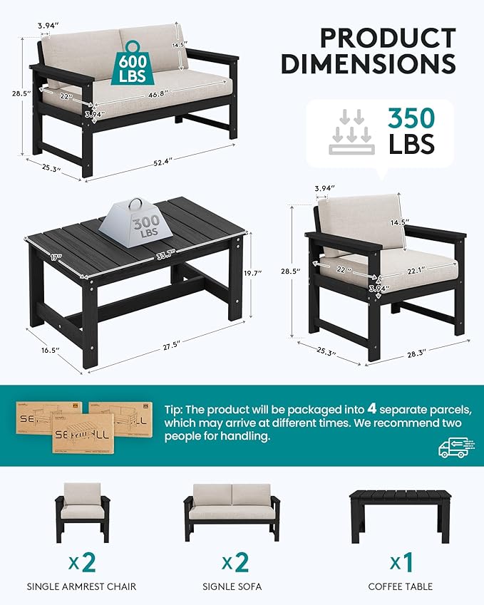 SERWALL 5 Pieces HDPE Outdoor Conversation Sofa Set - Image 5