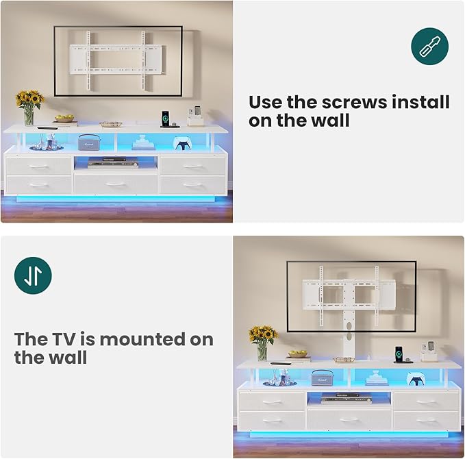BTHFST TV Stand with Mount for 45/55/65/70 inch TVs, 51.2" LED TV Stand with - Image 7