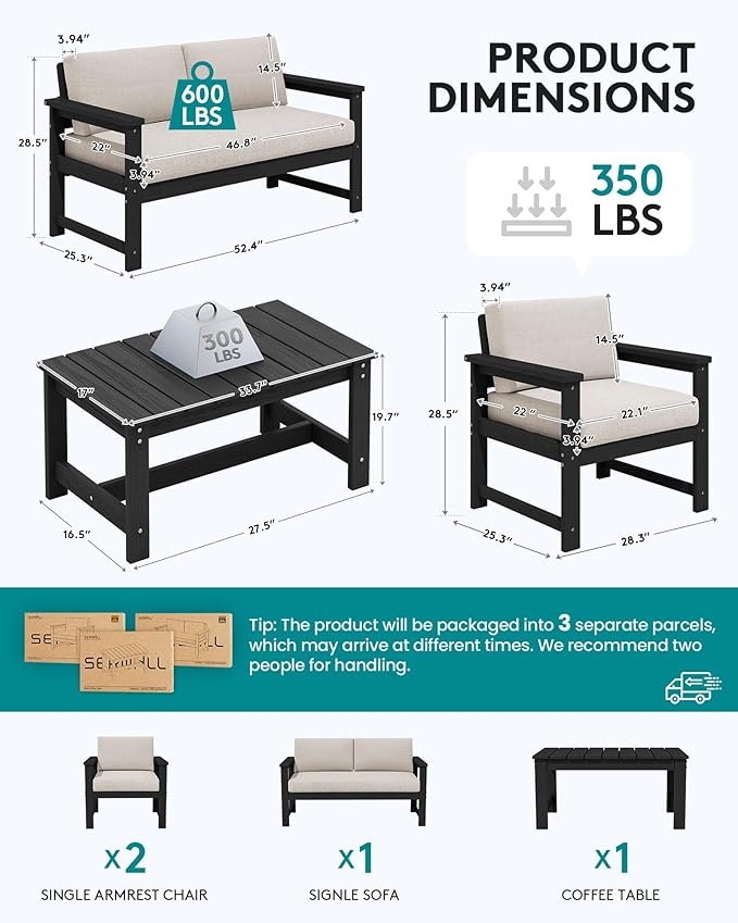 SERWALL 4 Pieces HDPE Outdoor Sofa Set - Image 5