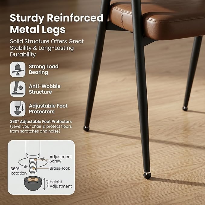 HNY Modern Dining Room Arm Chairs Set of 6, Retro Faux Leather Upholstered - Image 5