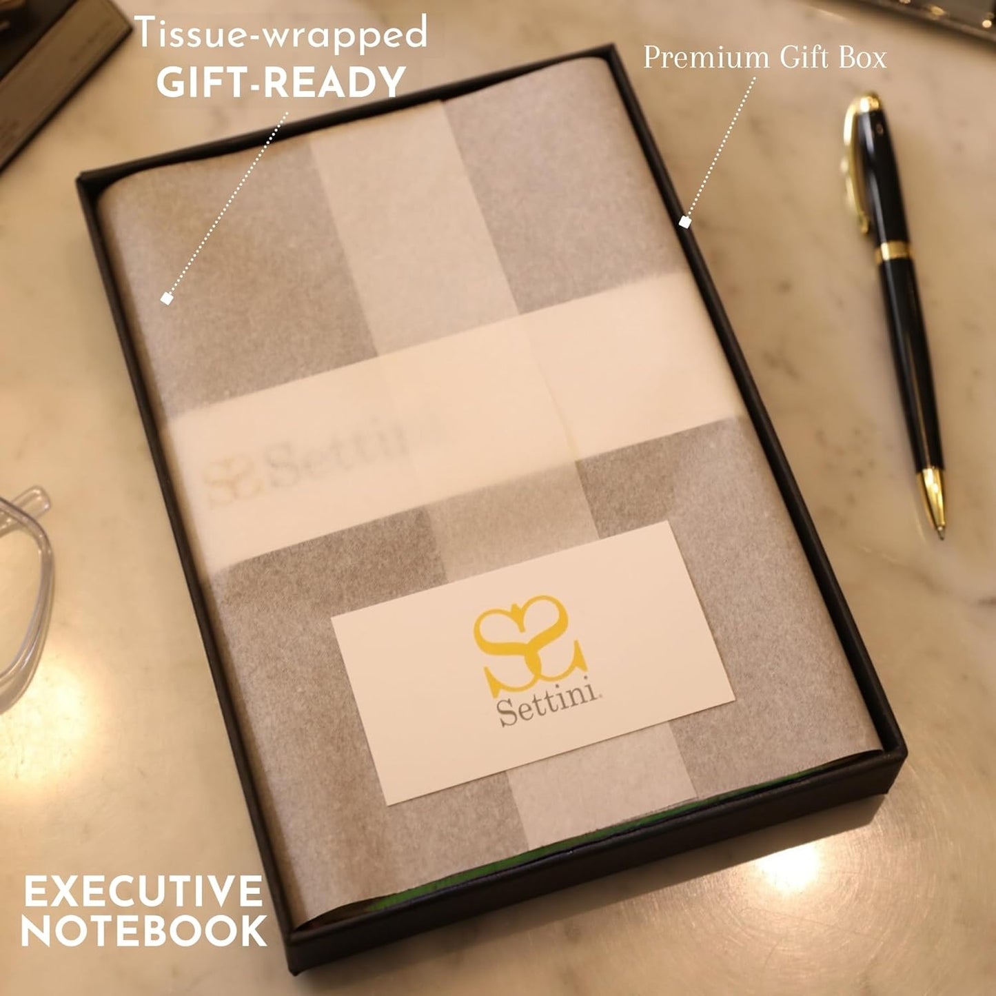 SETTINI Journal Notebook for Writing, Vegan Leather Hardcover Notebook - Pen loop, Back Pockets & Lay-Flat design, 120 GSM A5 College ruled Bleed free Paper, Gift Set for Men and Women, Emerald Green - Birthday Gift