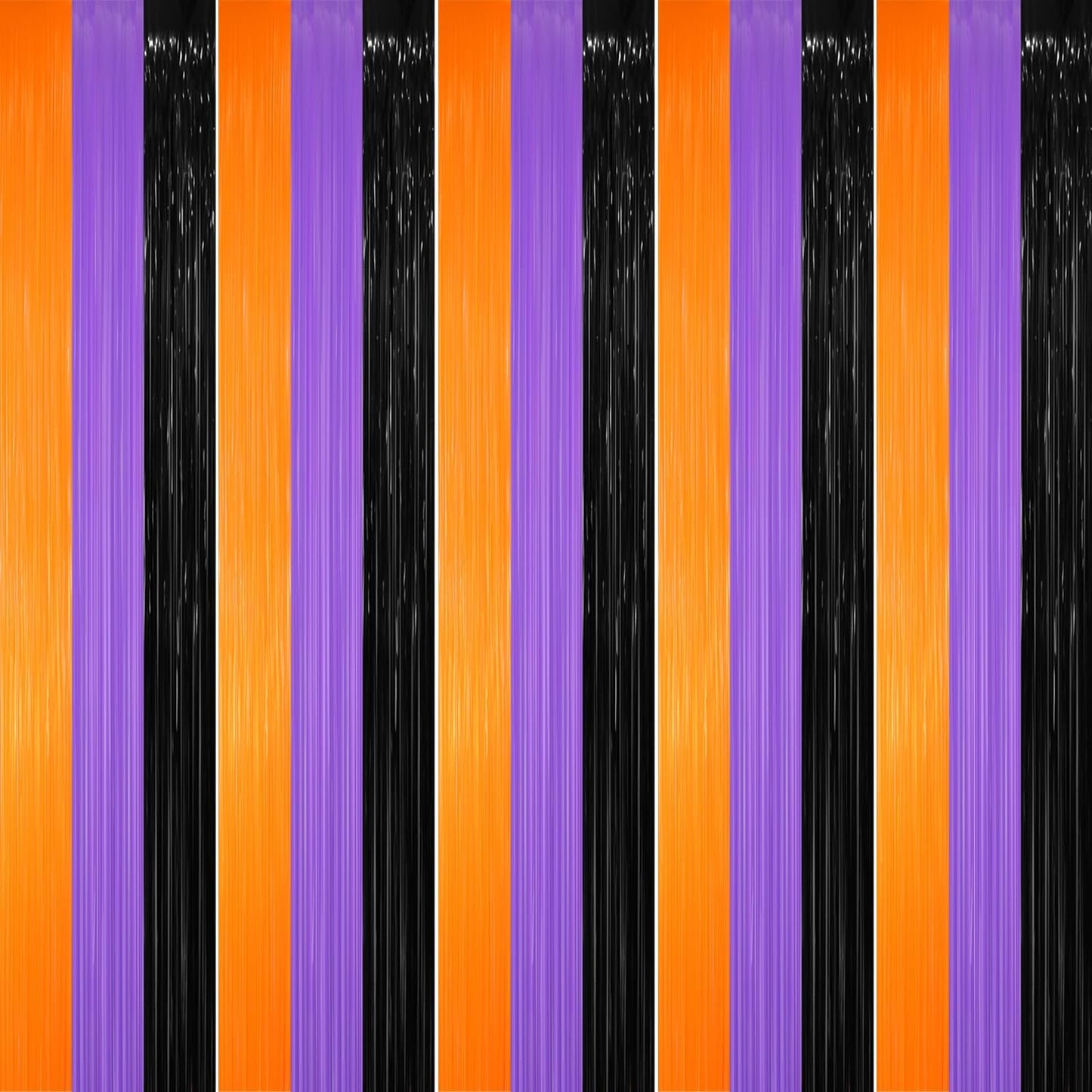 GOER 3.2 ft x 8.2 ft Metallic Tinsel Foil Fringe Party Backdrop for Halloween Birthday Graduation New Year's Party Decorations(5 Packs,Black&Orange&Purple)