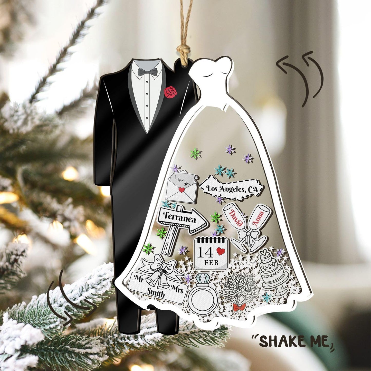 Personalized Wedding Shake Ornament, Custom Bride and Groom Christmas Ornament, First Christmas Married Keepsake Ornament, Newlywed Engagement Gift, Bridal Shower Decoration for Couples