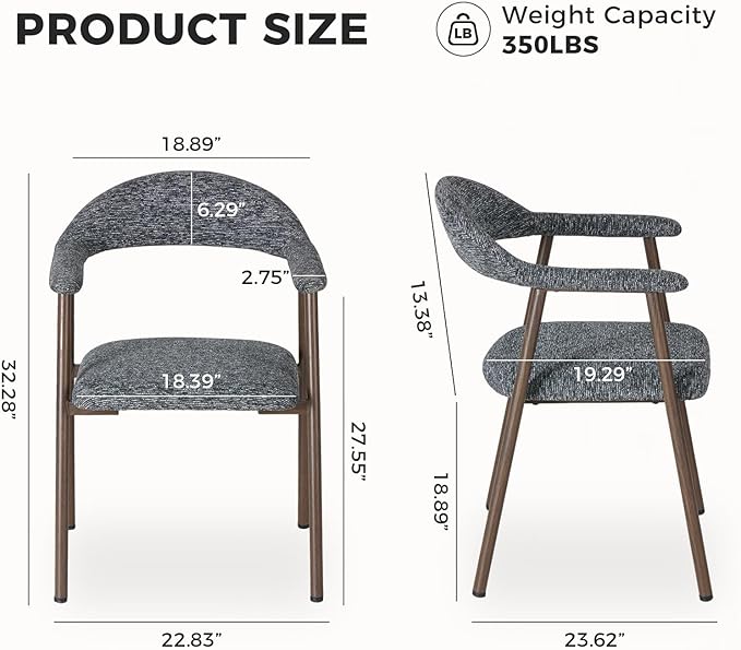 DUMOS Dining Chairs Set of 2, Linen Fabric Upholstered Kitchen Side Chairs - Image 2