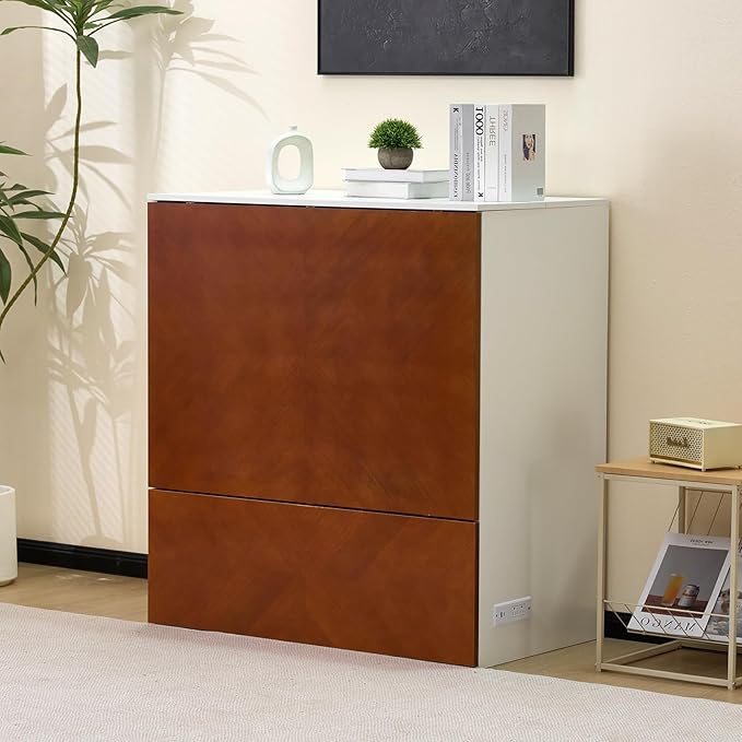 VINGLI Twin Murphy Bed with Storage Drawer, Rustic & Scandinavian Style - Image 2