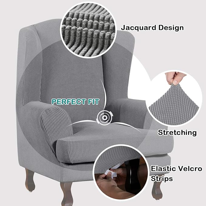 Turquoize Wingback Chair Covers 2 Piece Wing Chair Slipcover Stretch Slipcovers - Image 3