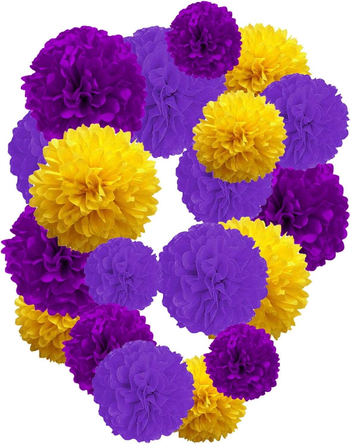 Purple and Yellow Paper Pom Poms,10",12" Tissue Pom Poms for Party Hanging Decorations - 12 PCS
