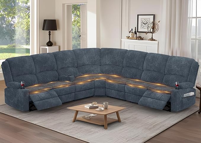 Yolsali Manual Reclining Sectional Sofa Set, 7 Seats Soft Fabric Recliner by SavortheHappyMoments