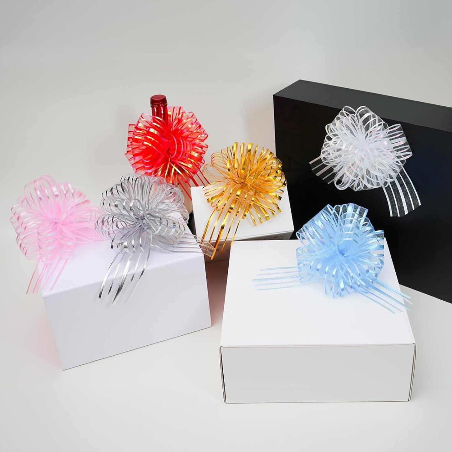 6 Pcs 6 Inch Pink Organza Pull Bow – Perfect for Wedding Decoration, Gift Wrapping Baskets, Car Bows, Birthday Parties, Christmas and Valentine's Day