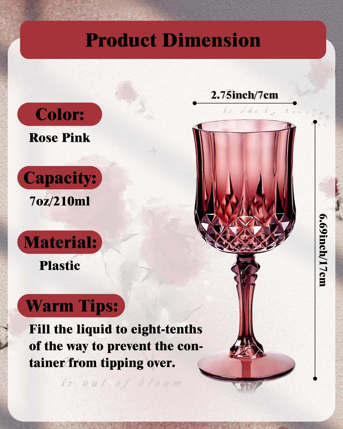 Ciaell 24PCS Burgundy Plastic Wine Glasses - 7 Oz Plastic Goblets for Party - Burgundy Vintage Drinking Glasses - Disposable Water Goblets Set for Wedding, Bar, Wine, Beer, Juice & Christmas