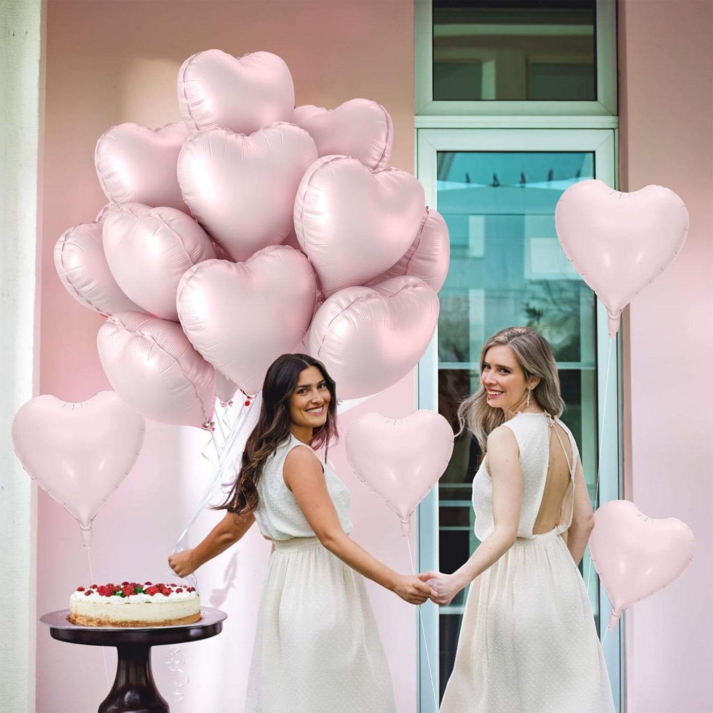 12 Pcs Heart Balloons, 18 inch Retro Pink Heart Shaped Balloons, Big Foil Helium Balloon, Love Foil Balloon for Wedding Baby Shower Anniversary Valentine Party Decorations