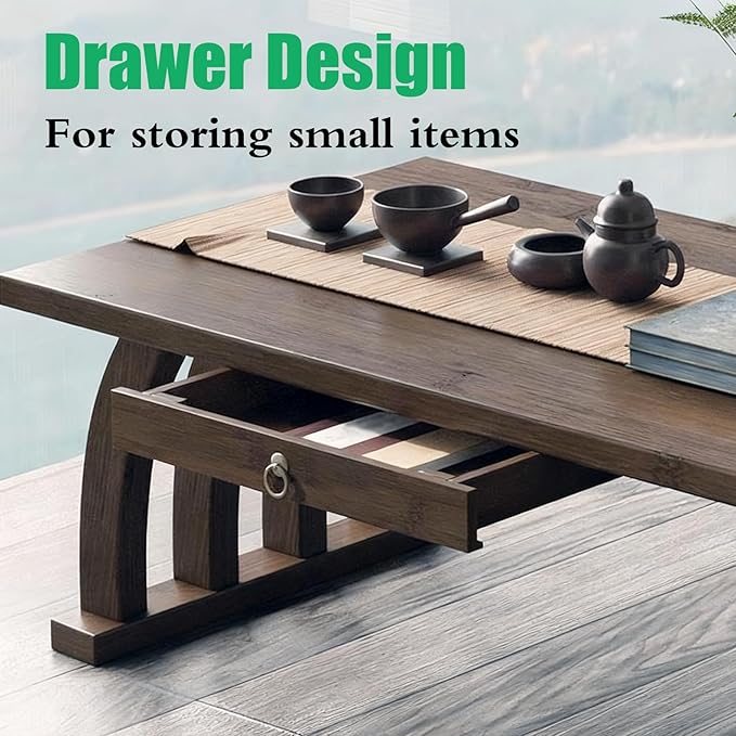 Portable Japanese Wooden Rectangular Floor Table - Image 4