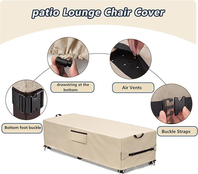 Waterproof Patio Lounge Chair Cover 2 Pack, Heavy Duty 600D Waterproof Outdoor - Image 3