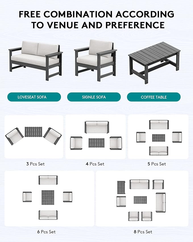 SERWALL 3 Pieces HDPE Outdoor Sofa Bistro Set - Image 4