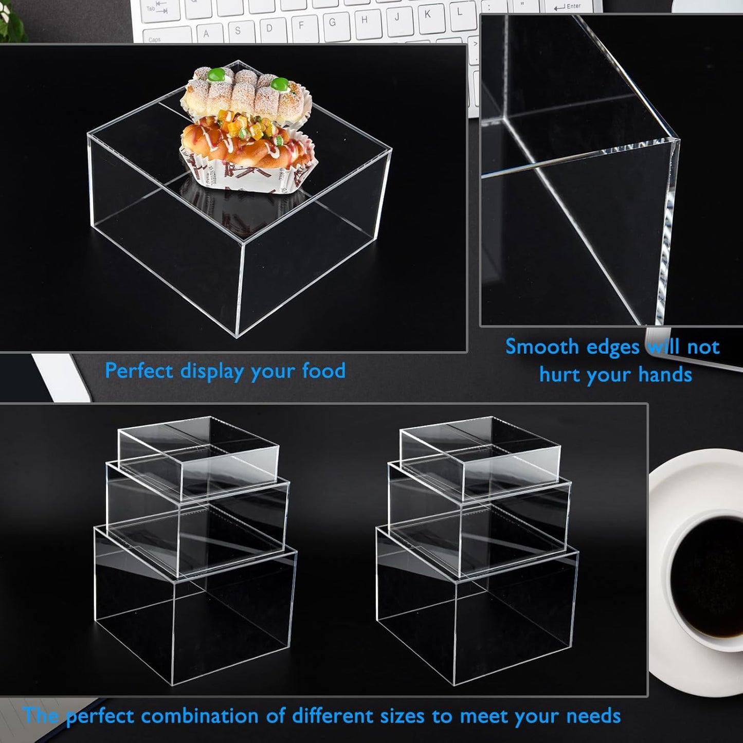 6Pcs Clear Buffet Risers Acrylic Boxes Display Food Risers for Buffet Table Platter Parties Weddings Catering Dessert Collectibles Figures Show ( 6''x7''x8'')