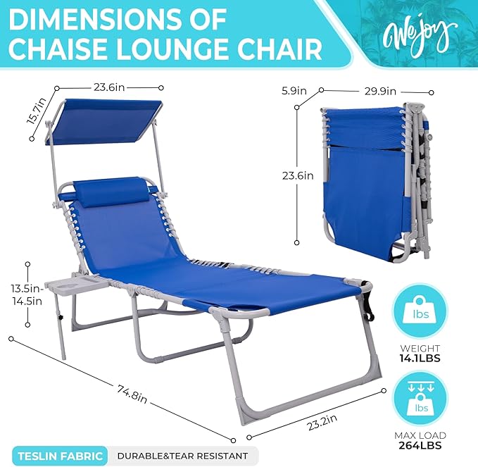 #WEJOY Tanning Chair with Face Hole & Canopy & Side Table, 5 Positions - Image 3