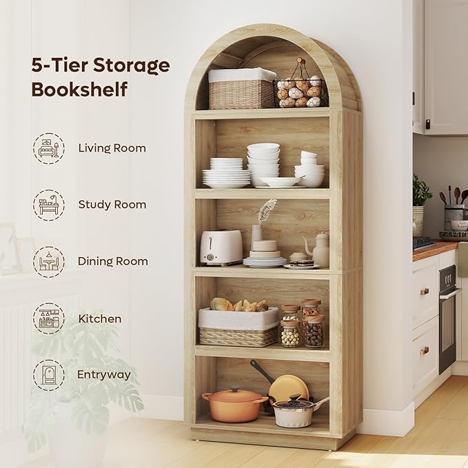 Bestier 76" Tall Arched Bookcase, 5 Tier Arched Bookshelf - Image 8