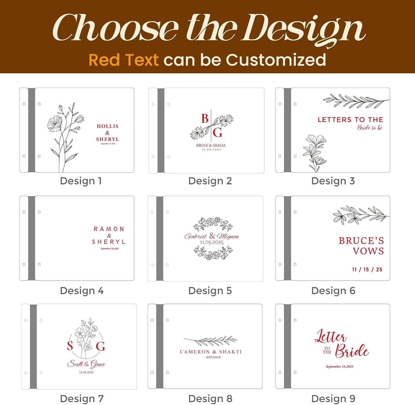 NBE Personalized Wooden Guest Book - Custom Wedding Sign-In Book with Burgundy Spine - Rustic Photo Album for Messages & Polaroids - Couples Keepsake Memory Gift (8.5x11.5 Inches)