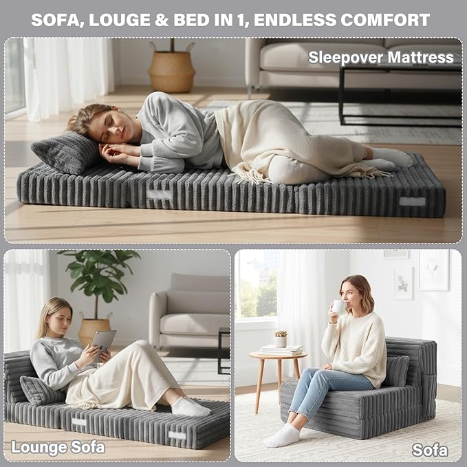Tiita Folding Sofa Bed Single Size, Convertible Sleeper Chair Mattress - Image 4