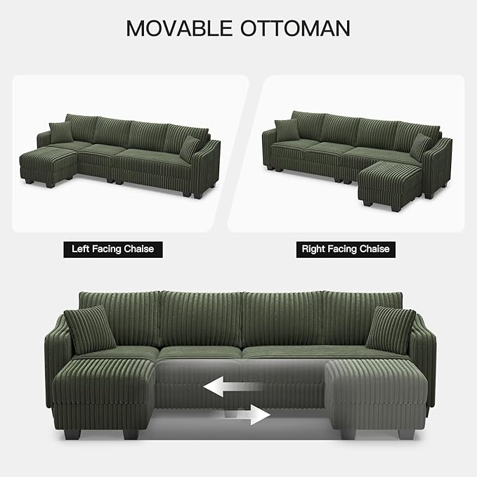 Belffin Sectional Couch with L-Shape Chaise L Shaped Couch with Ottoman - Image 4