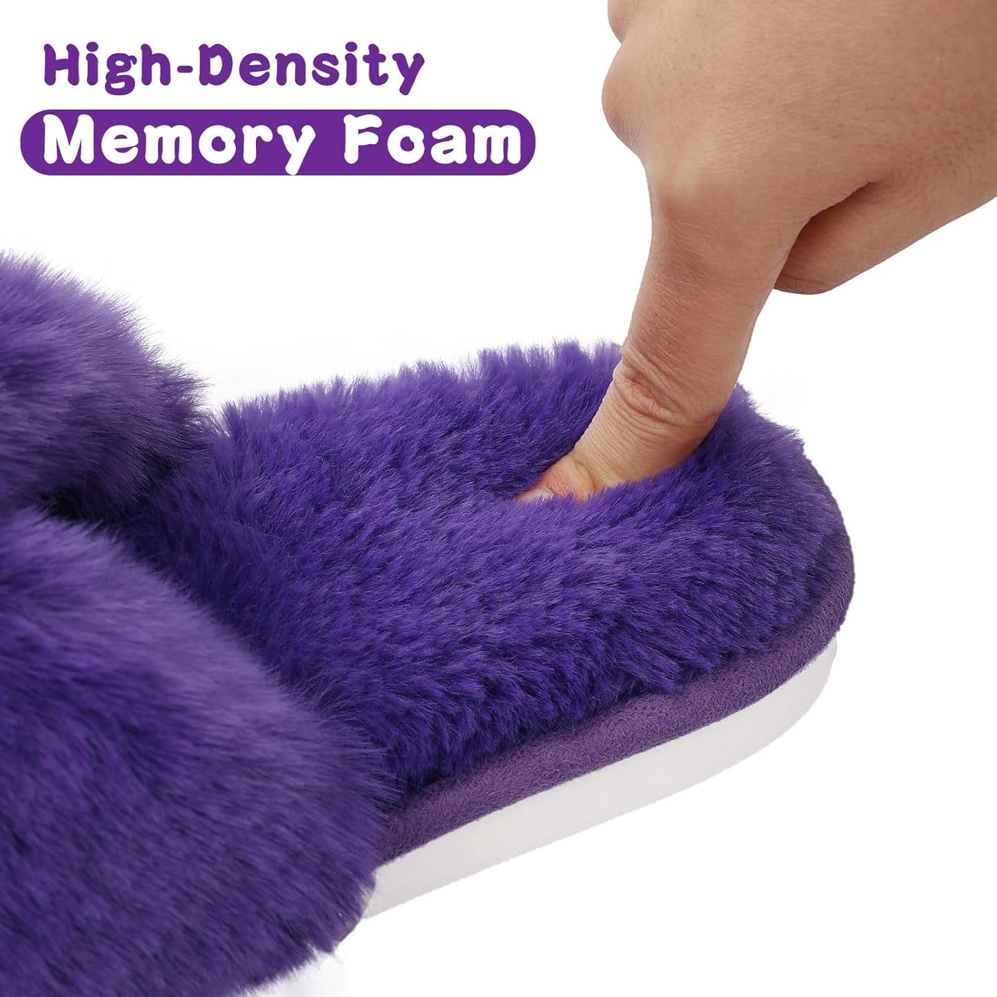 Evshine Women's Fuzzy Slippers Cross Band Memory Foam House Slippers Open Toe