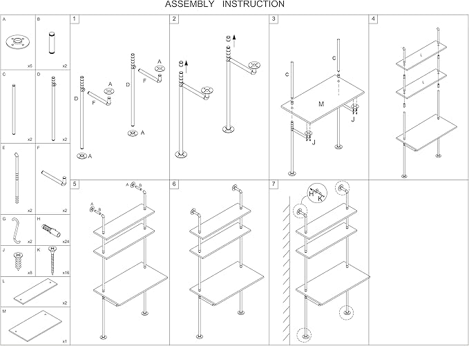 ZIOTHUM Wall Mounted Desk with Shelves, Industrial Ladder Style Floating Desk - Image 7