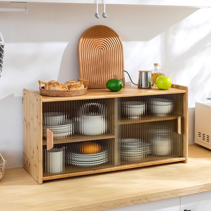 HollyHOME Small Bamboo Wall Mounted Kitchen Pantry Sideboard - Image 8