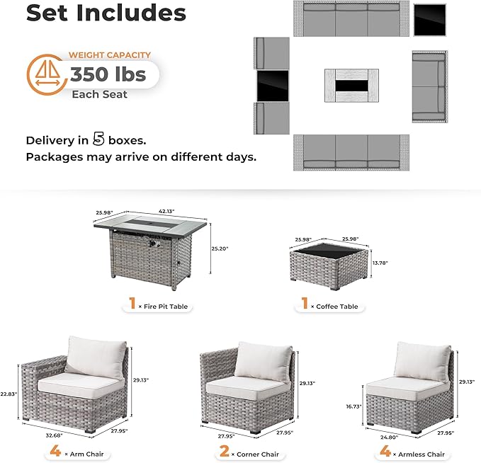 ovios 13 Pieces Patio Furniture Set, Outdoor Wicker Sectional Sofa - Image 8