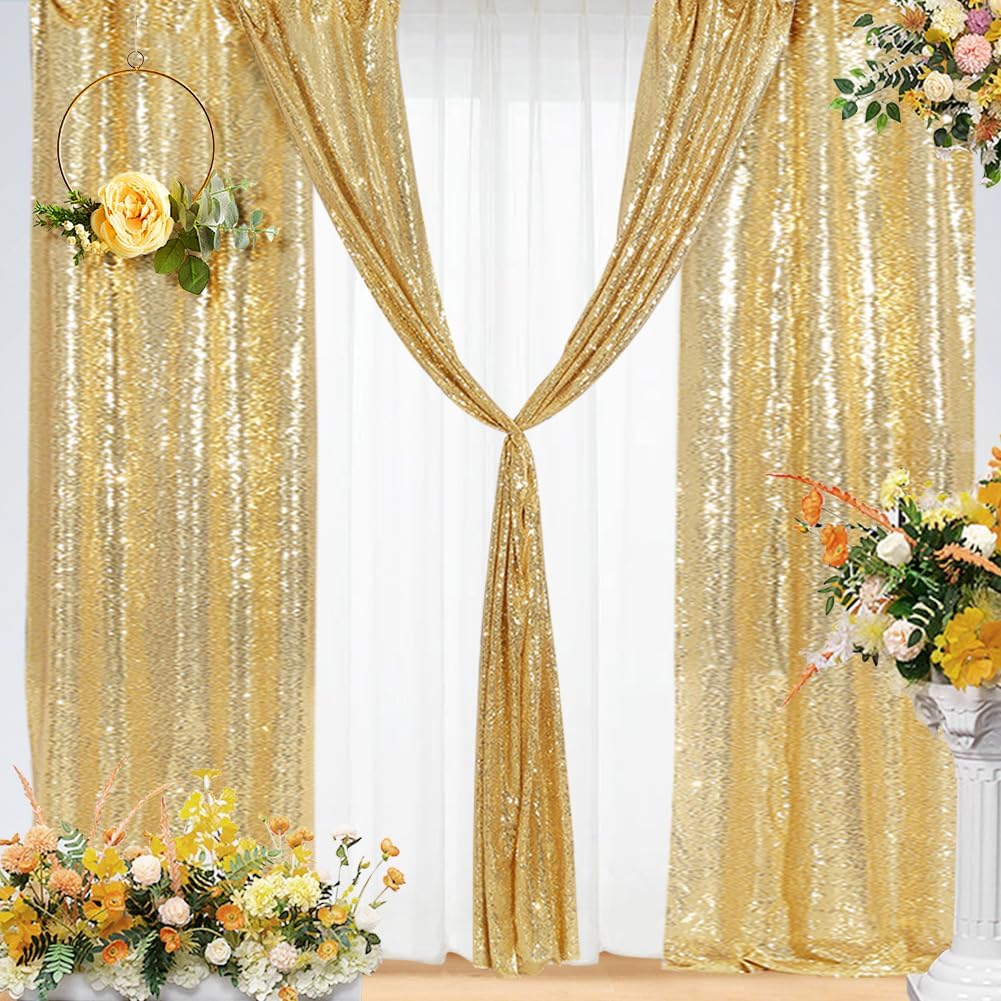 Eternal Beauty Sequin Backdrop Curtains, 2x8 Ft-2 Panels Gold Back Drop for Shimmer Photography Party Wedding Birthday Decor