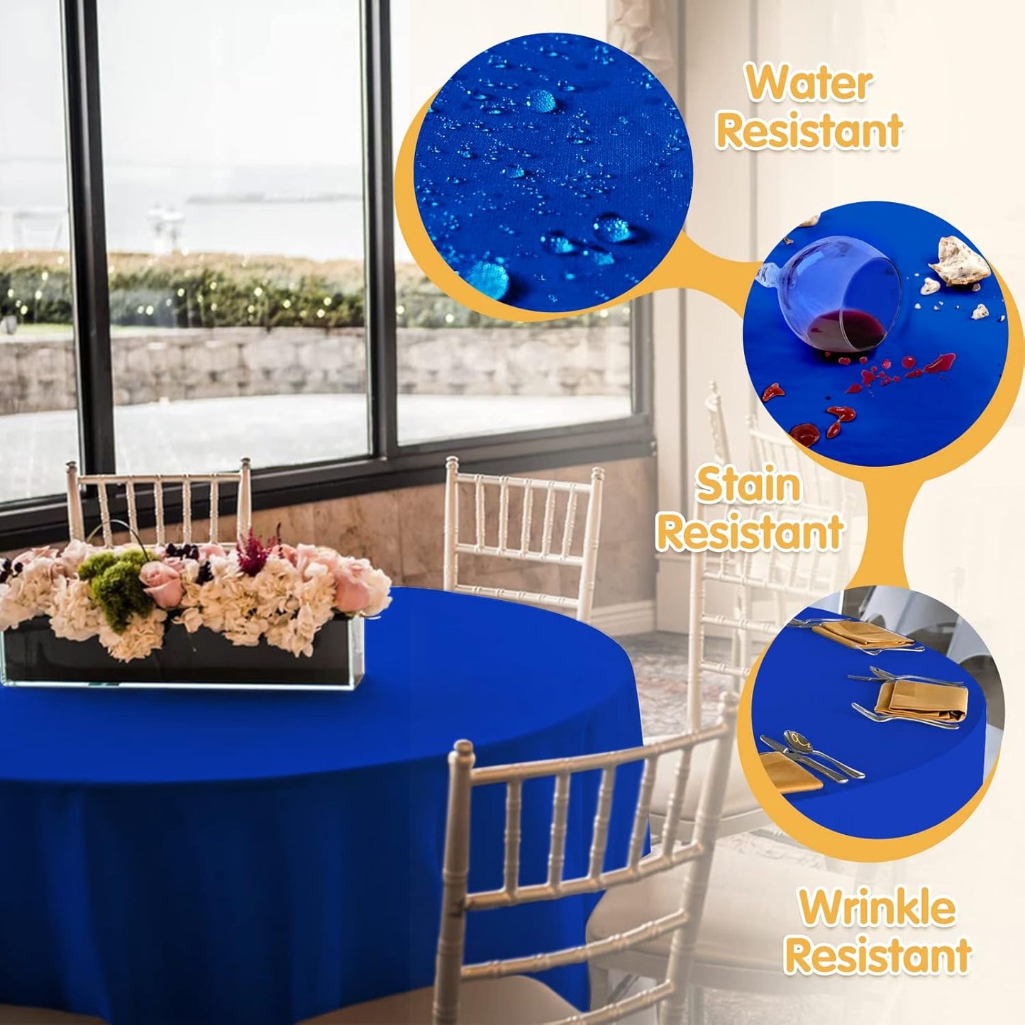 BRILLMAX 8 Pack Royal Blue Round Tablecloths 90 Inch - Circle Bulk Linen Polyester Fabric Washable Table Cloth Cover for Wedding Reception Banquet Birthday Party Buffet Restaurant
