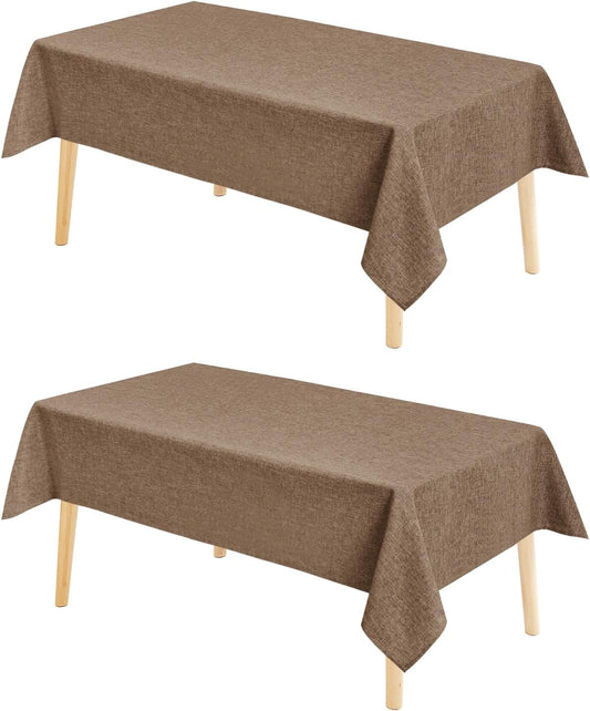 Hiasan 2 Pack Faux Linen Rectangle Tablecloth - Wrinkle and Stain Resistant Washable Table Cloth for Kitchen Dining Room Holiday Table Cover for Party Dinner, Khaki, 60 x 84 Inch