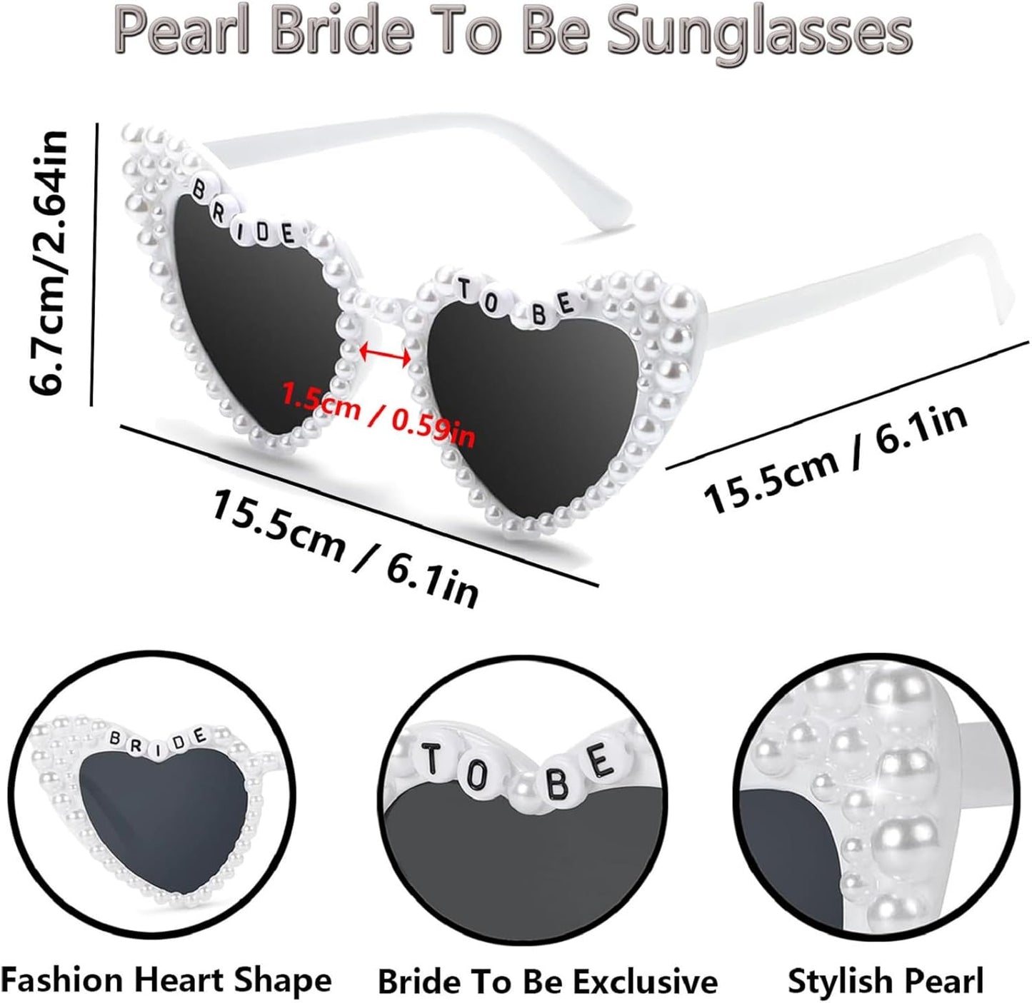 3PCS Glitter Silver Bride To Be Sash and Veil Bride Heart Pearl Sunglasses for Bachelorette Bridal Shower Engagement Party Favors Accessories