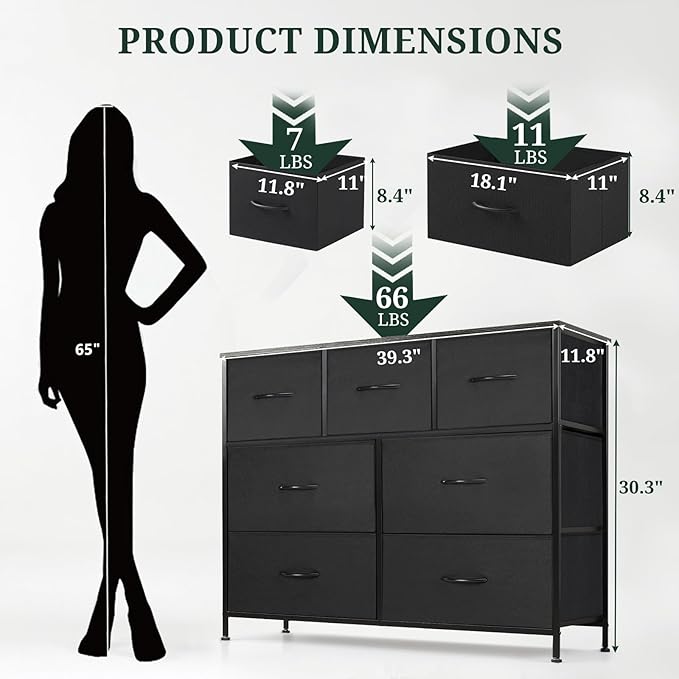 7-Drawer Dresser for Bedroom, Anti-Tip Wide Storage Organizer Fabric Chest of - Image 3