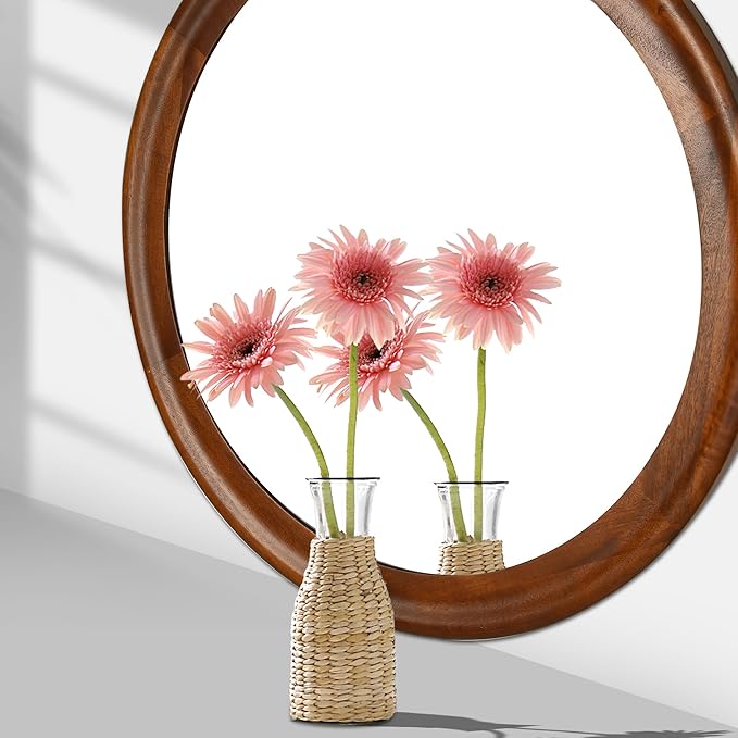 Round Wood Mirrors 30 Inch, Rustic Decorative Transitional Wall Mirror - Image 6