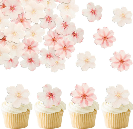 Ephlyn 54Pcs Edible Cherry Blossom Cake Decoration Spring Flowers Cupcake Toppers Wafer Paper Flowers Cake Decoration Wedding Birthday Baby Shower Party Supplies Multicolor