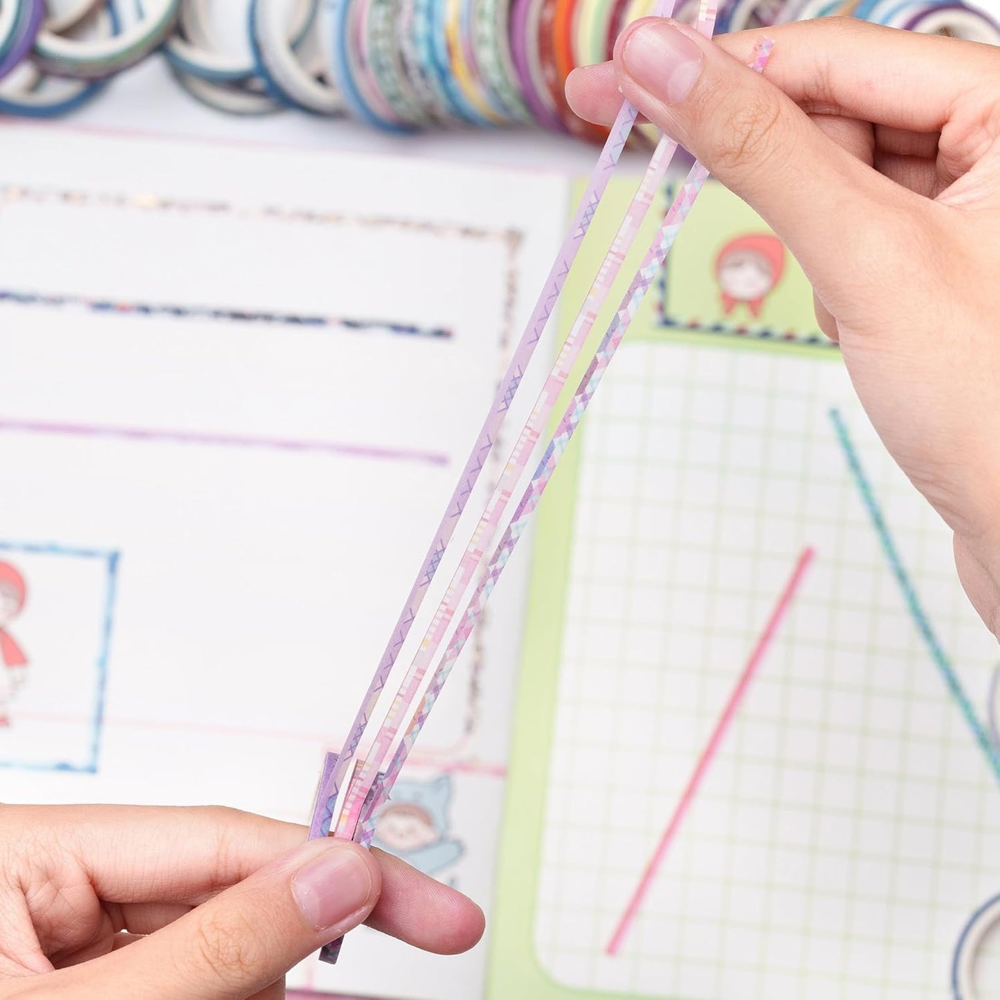 YUBX Exrta Slim Washi Tape Set Random Patterns 80 Rolls+ Bundle Printed Super Skinny Decorative Masking Tape Scrapbook Tape for DIY Craft Art Projects Journal Gift Wrapping (Patterns Printed)