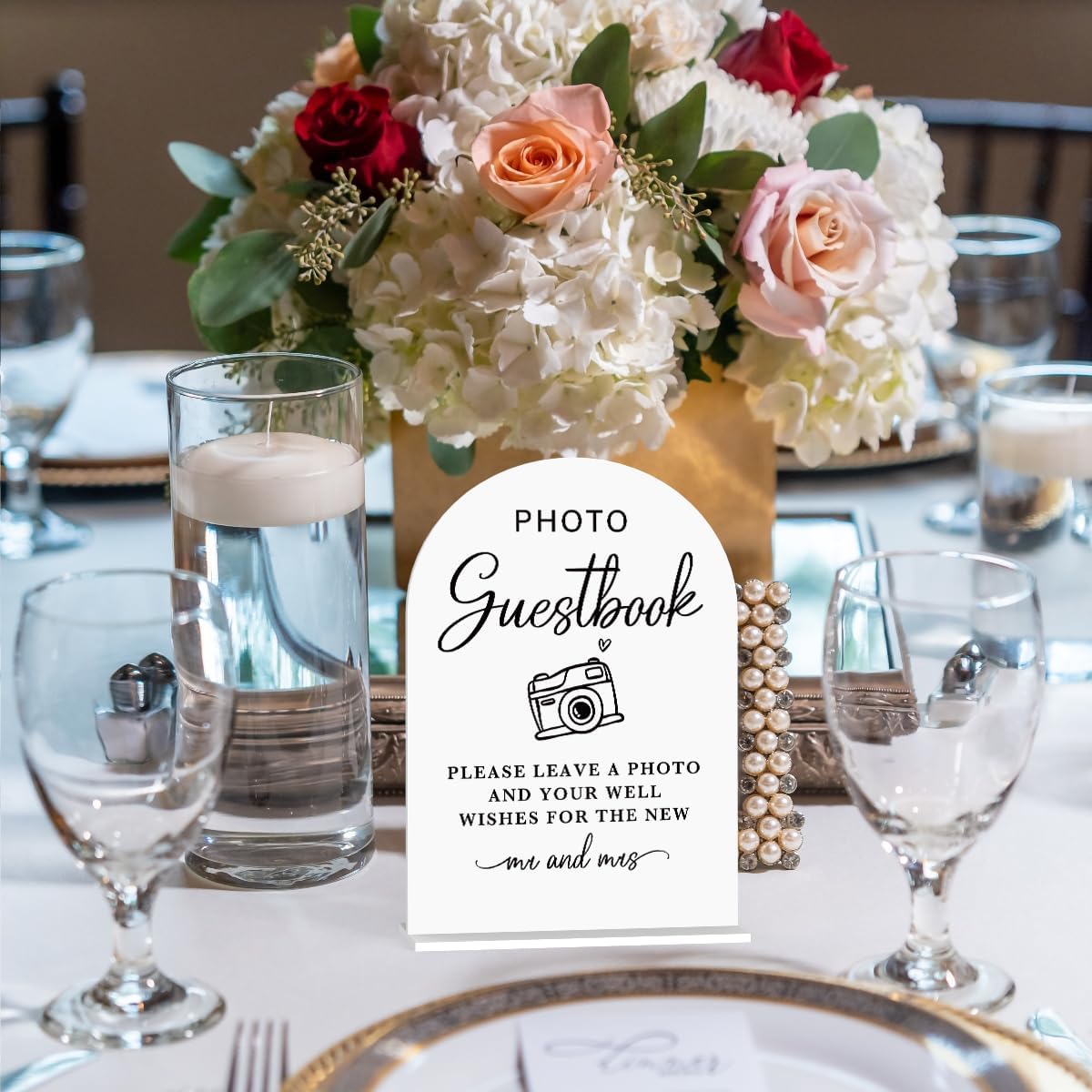 Acrylic Wedding Sign Photo Guestbook Sign for Wedding Wedding Signs for Ceremony Modern Calligraphy Arch Acrylic Table Top Sign for Wedding Reception and Event Party Table(white）