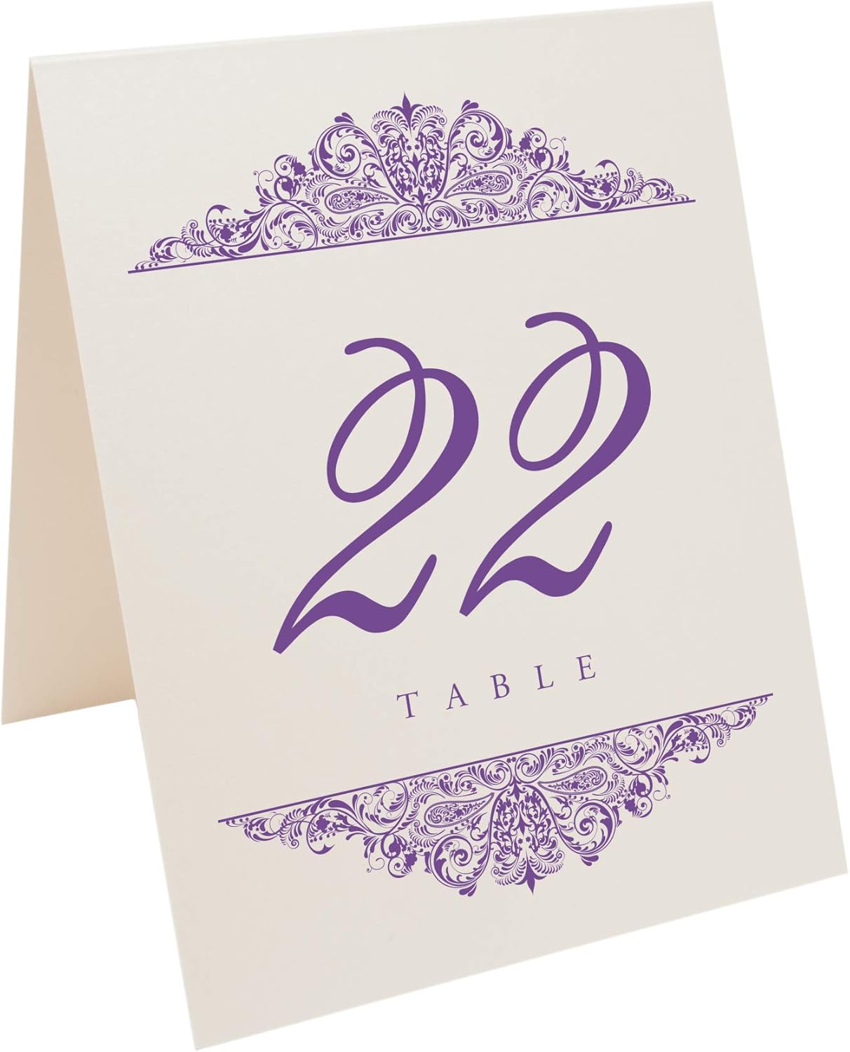 Paisley Wedding Table Numbers (Select Color/Quantity), Champagne, Purple, 1-175, Double Sided, Tent or Use in a Stand, Great for Parties & Restaurants - Made in the USA
