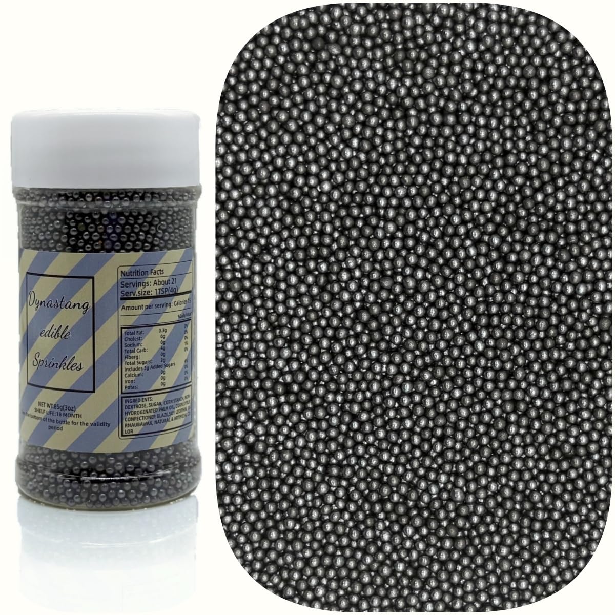 Dynastang 2mm Black Pearls Sprinkles Edible Pearls Cake Decorating Stars Cake Decorations Cupcake Toppers Cookie Decorating Perfect for Cakes, Cupcakes, Desserts Toppings 3OZ