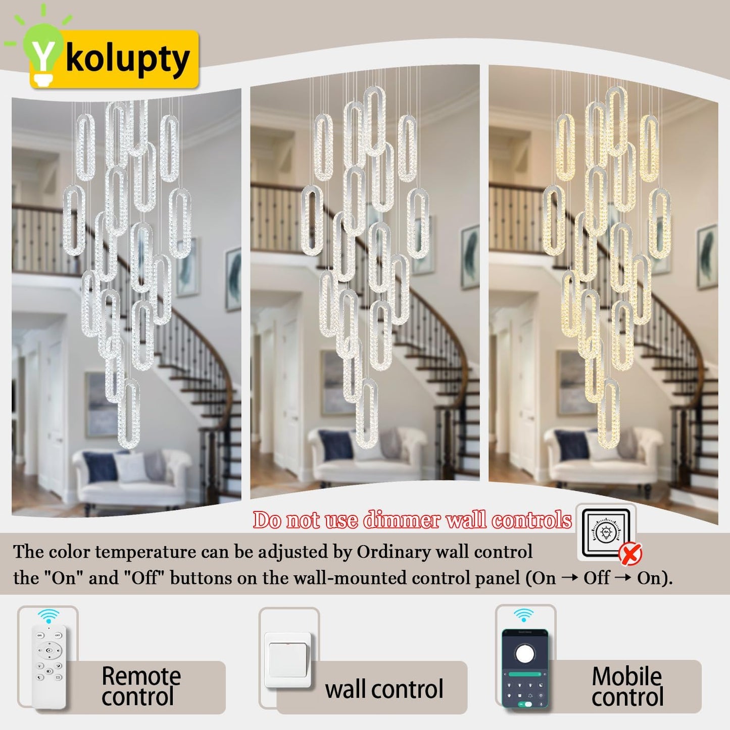 H138 Large Chandelier for High Ceiling,Modern 16-Rings Crystal Chandeliers for Entryway,Silver Pendant Light for Living Room,Foyer,Entryway LED Dimmable Staircase Chandelier