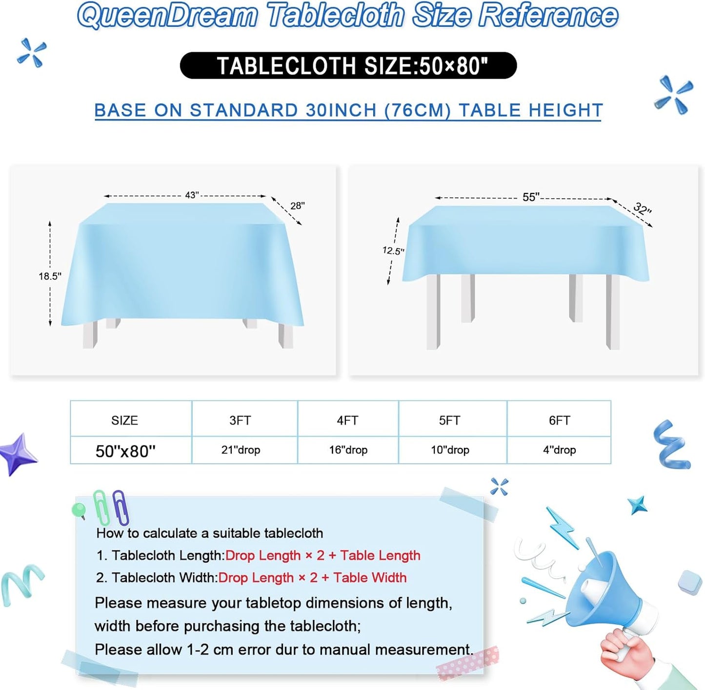 QueenDream Sparkly Sequin Tablecloth - Aqua Blue Table Cloth 50x80 Inches Rectangle Table Overlay Fabric for Birthday Parties Baby Shower Decoration