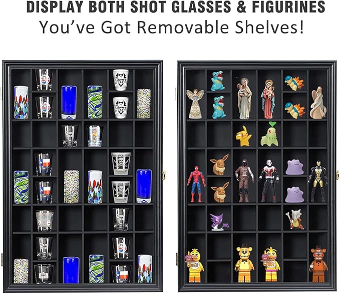 Shot Glass Display Case Wooden Cabinet Rack Holder Wall Mounted Black Shadow - Image 4