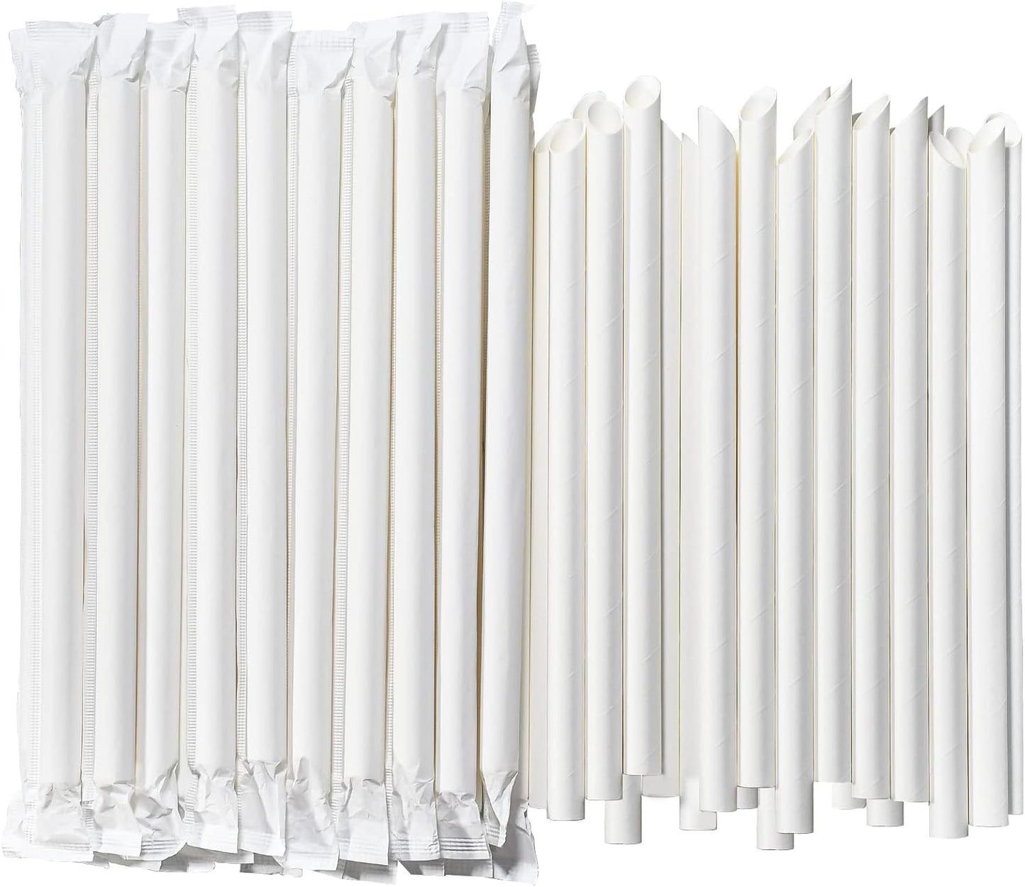 9 Inch Individually Wrapped Disposable White Paper Boba Straws, Bubble Tea Straws 100 Counts, 0.5"/12mm Wide - Pointed End, Extra Thick, Fat - Eco-friendly Biodegradable