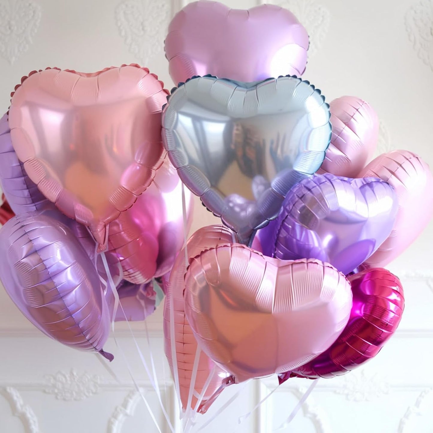 Pink Purple Heart Balloons, 18 Inch Light Purple and Pink Heart Shape Balloons, 12PCS Pastel Pink Purple Helium Foil Heart Balloon for Girls Birthday Marriage Engagement Wedding Party Decoration