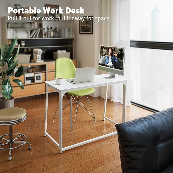 WOHOMO Folding Desk, Small Writing Desk 39.4", Space-Saving Foldable Laptop - Image 7