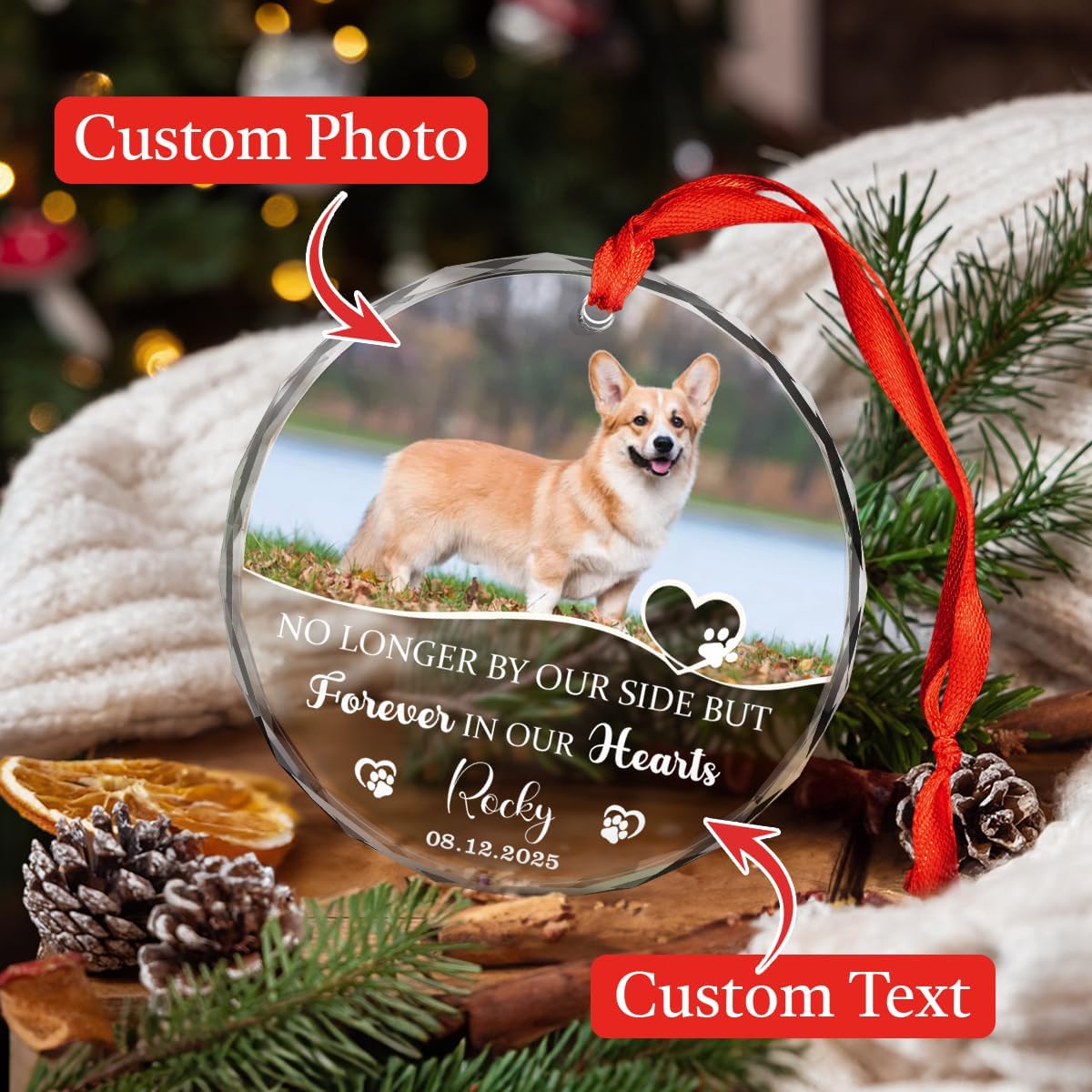 Personalized Dog Memorial Glass Ornaments, Pet Sympathy Gifts, Pet Remembrance Ornaments, Loss of Puppy Remembrance, Passing Away Gift, Dogs Lover Sympathy Gift 2025 (P1)