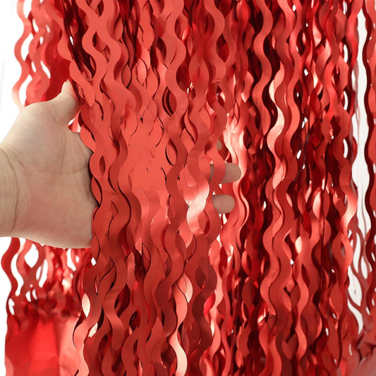 4 Pack Red Streamers Party Decorations - 3.3x6.6ft Foil Curtain Background for Birthday Decorations | Wedding | Halloween | Christmas Party Decoration | Red Tinsel Backdrop
