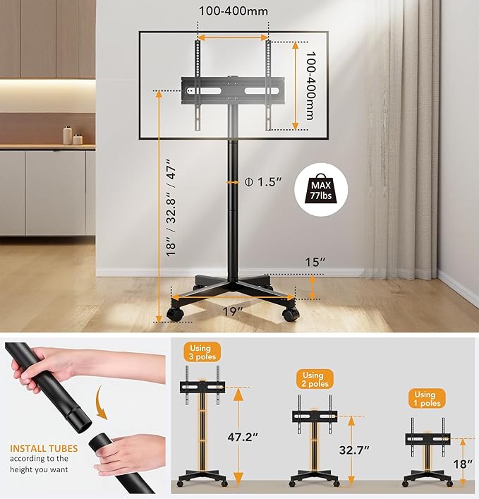 Hemudu Mobile TV Stand for 23-60 Inch LCD LED Flat/Curved Screen TVs, TV Cart - Image 8