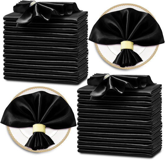 Horbaunal 30 Pack Black Satin Napkins 20 x 20 Inch, Square Soft Table Dinner Napkins, Silky Cloth Napkins Table Decoration for Weddings Banquets Parties