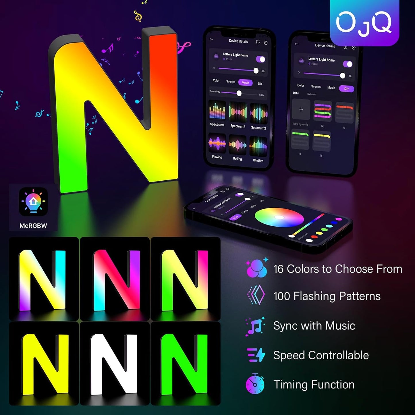 OJQ Light Up Letters LED Letter - Marquee Letters Room Decor Alphabet Letter Music Sync Color Change Colorful - Christmas Birthday Gifts for Girl - Teen Girls Gifts Party Home Wall Decor